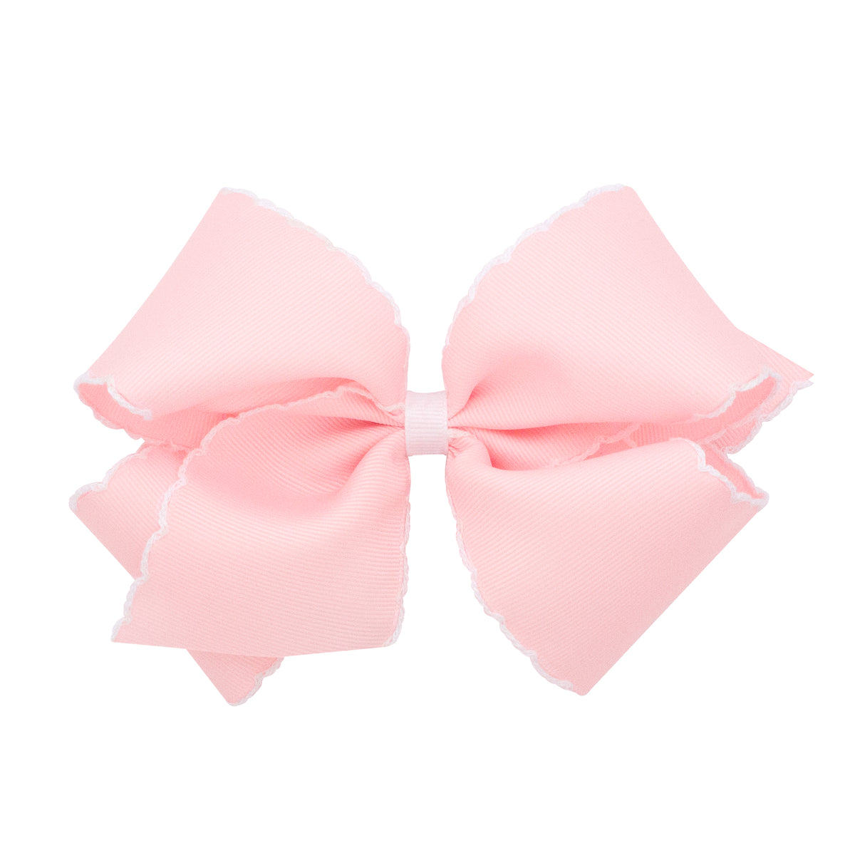 Wee Ones Grosgrain Bow w/ Moonstitch Edge - Light Pink w/ White