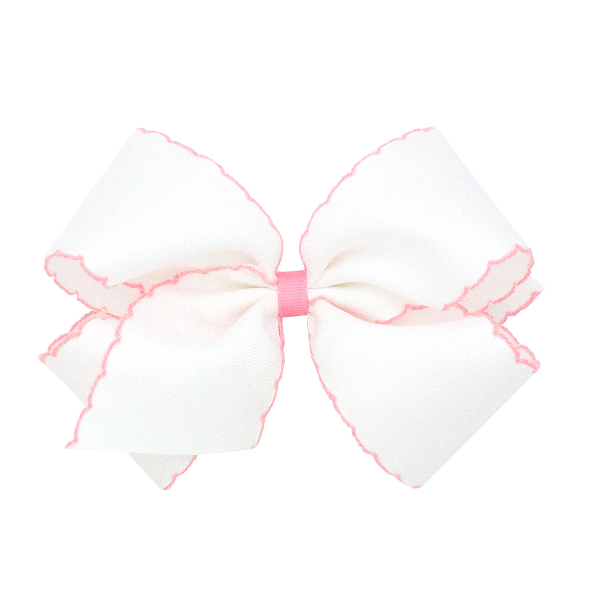 Wee Ones Grosgrain Bow w/ Moonstitch Edge - White w/ Light Pink