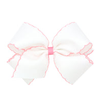 Wee Ones Grosgrain Bow w/ Moonstitch Edge - White w/ Light Pink