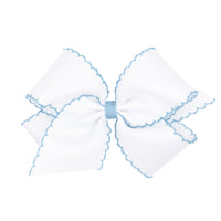 Wee Ones Grosgrain Bow w/ Moonstitch Edge - White w/ Millennium Blue