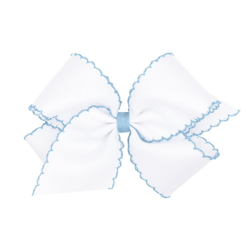 Wee Ones Grosgrain Bow w/ Moonstitch Edge - White w/ Millennium Blue