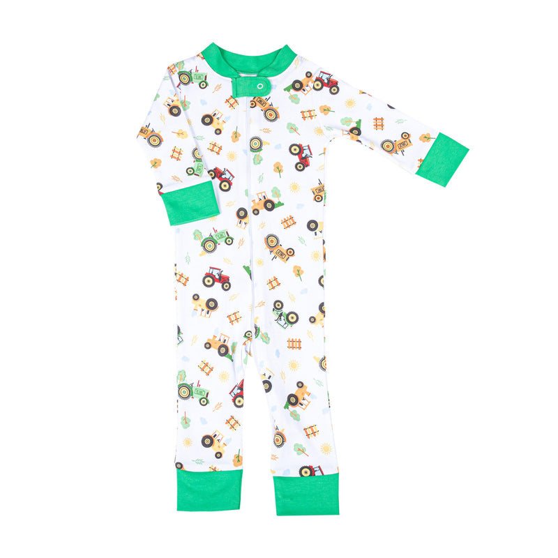 Magnolia Baby Tractor Time Zipper Pajamas - Green