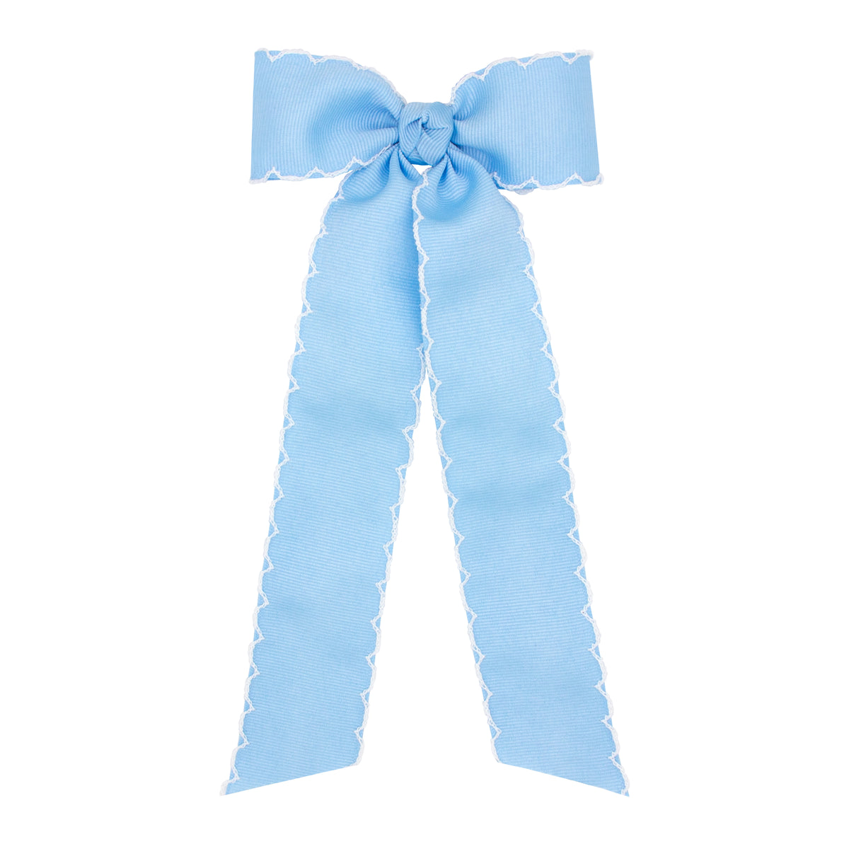 Wee Ones Grosgrain Bowtie w/ Moonstitch Edge and Streamer Tails - Blue w/ White