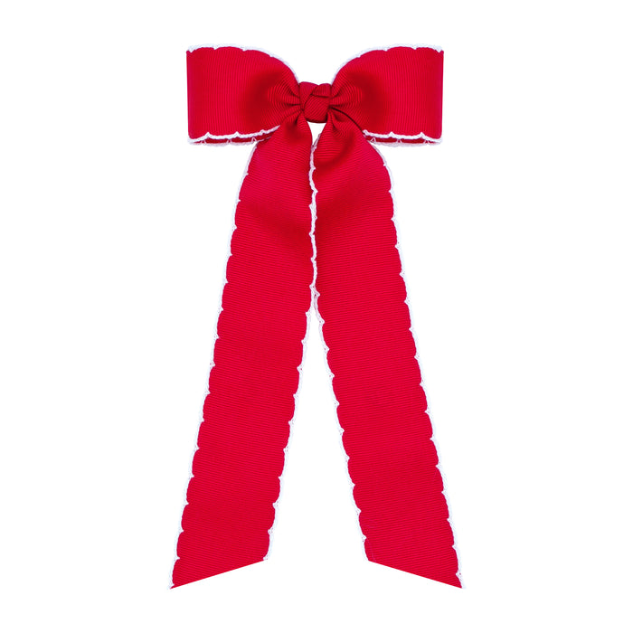 Wee Ones Grosgrain Bowtie w/ Moonstitch Edge and Streamer Tails - Red w/ White