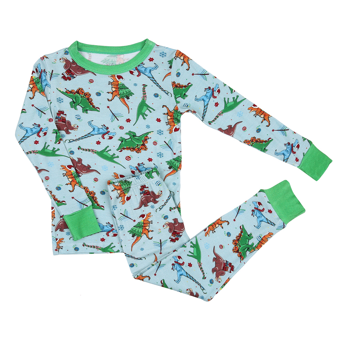 Magnolia Baby Dino Christmas Green Long Pajamas