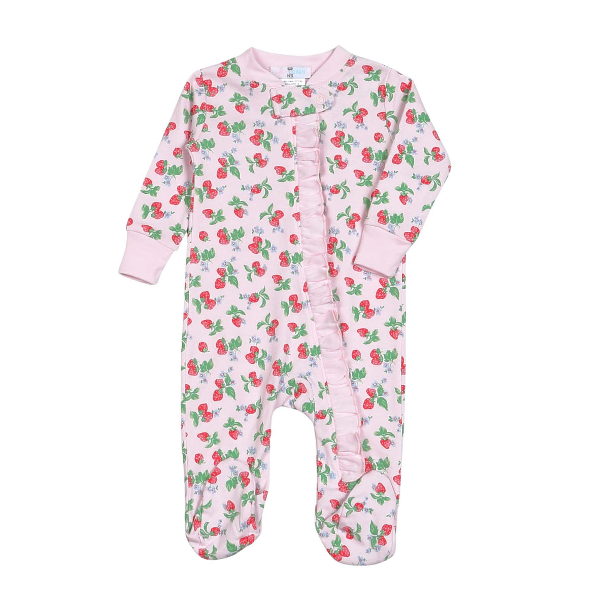 Baby Loren Strawberries Zipper Footie - Pink