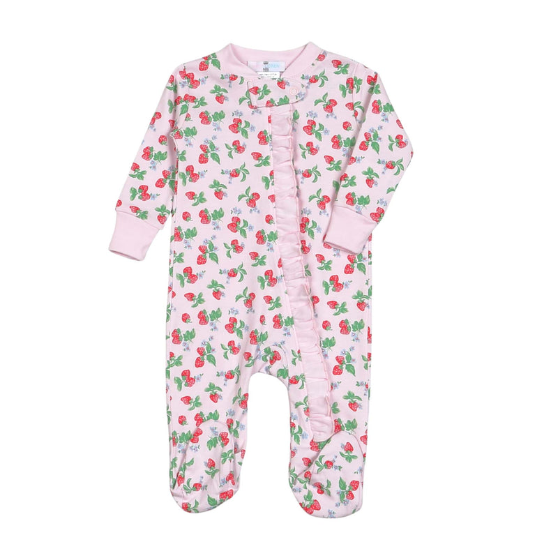 *Pre-Order* Baby Loren Strawberries Zipper Footie - Pink