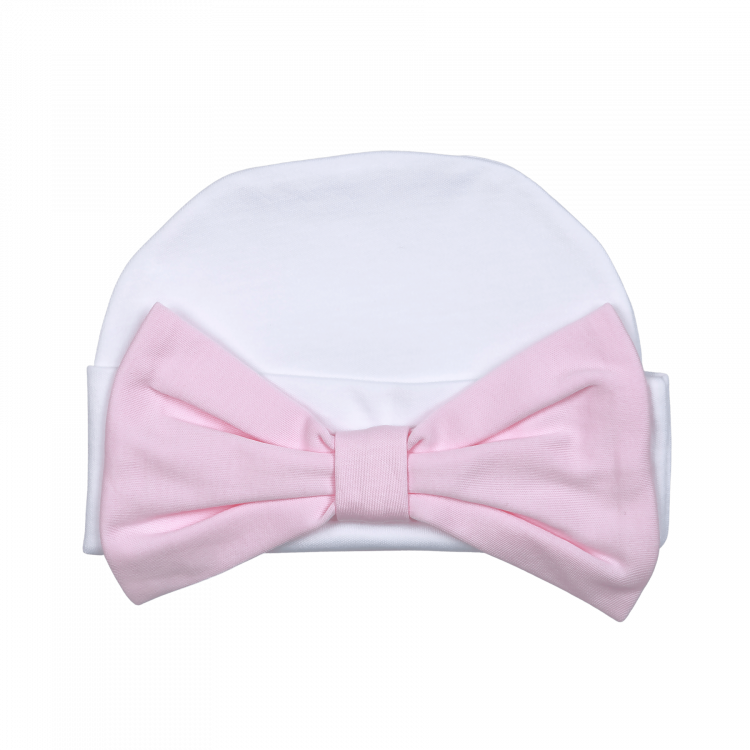 *Pre-Order* Baby Loren Hat w/ Bow - White w/ Pink Bow