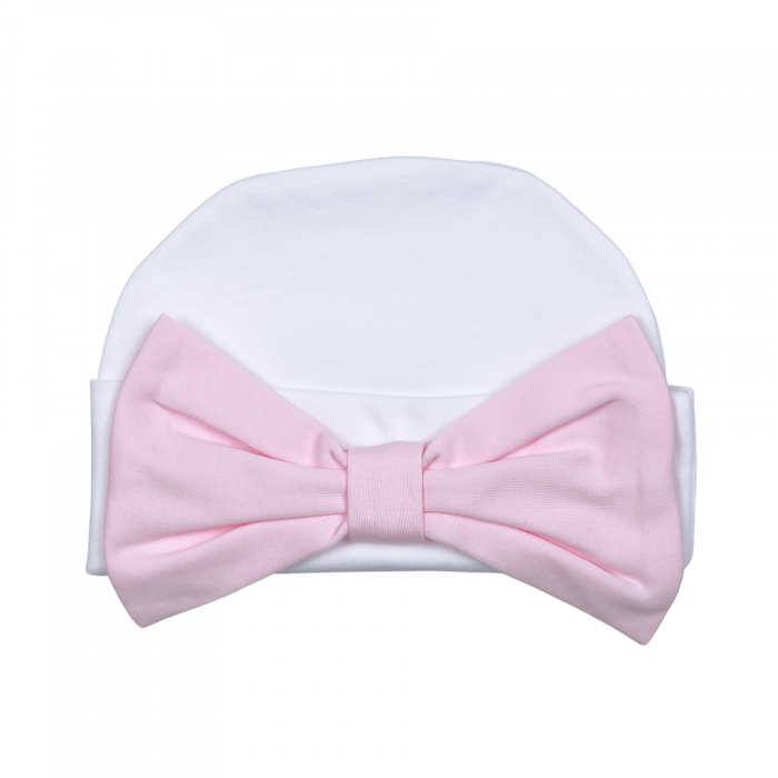 *Pre-Order* Baby Loren Hat w/ Bow - White w/ Pink Bow