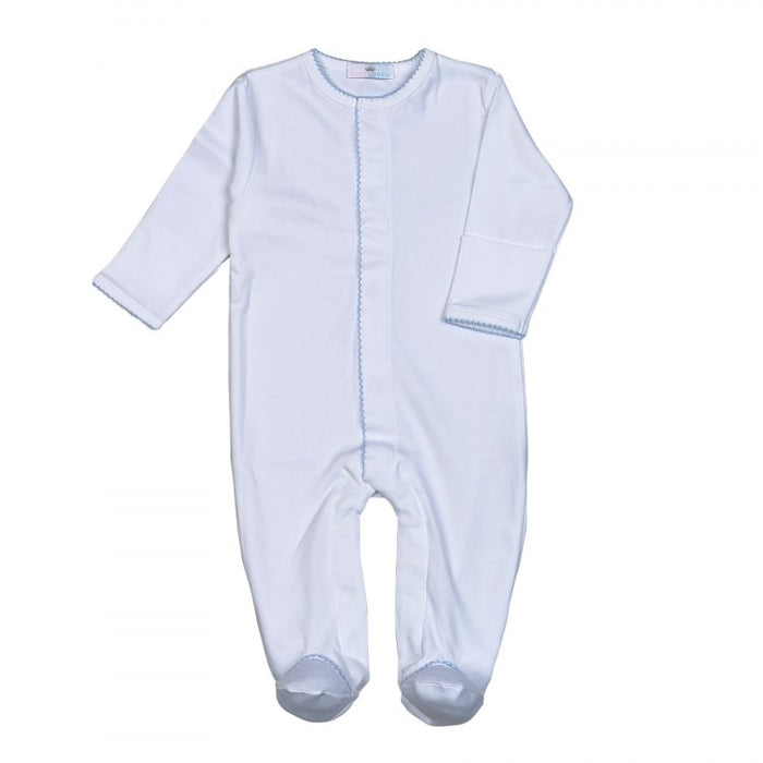 *Pre-Order* Baby Loren Footie - White w/ Blue Trim
