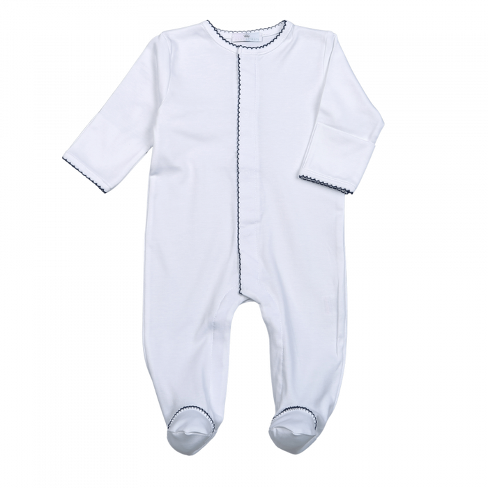 *Pre-Order* Baby Loren Footie - White w/ Navy Trim