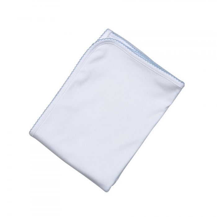 *Pre-Order* Baby Loren Receiving Blanket - White w/ Blue Trim