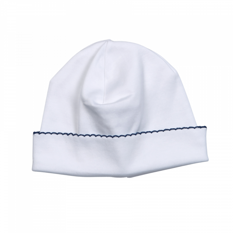 *Pre-Order* Baby Loren Hat - White w/ Navy Trim