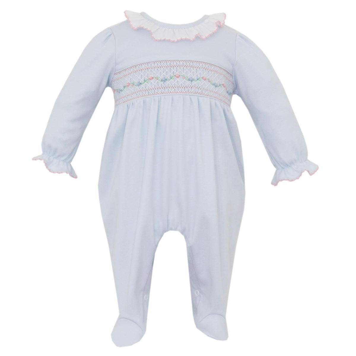 *Pre-Order* Petit Bebe Smocked Footie - Blue/Pink