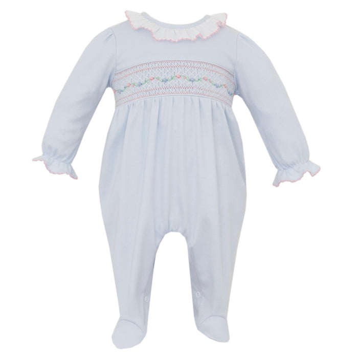 *Pre-Order* Petit Bebe Smocked Footie - Blue/Pink