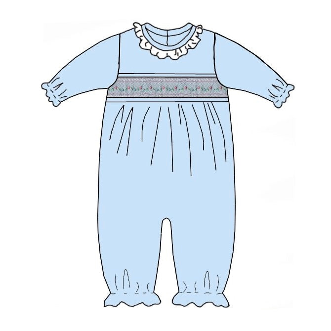 *Pre-Order* Petit Bebe Smocked Romper - Blue/Pink
