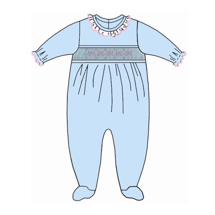 *Pre-Order* Petit Bebe Bows Footie - Blue/Pink