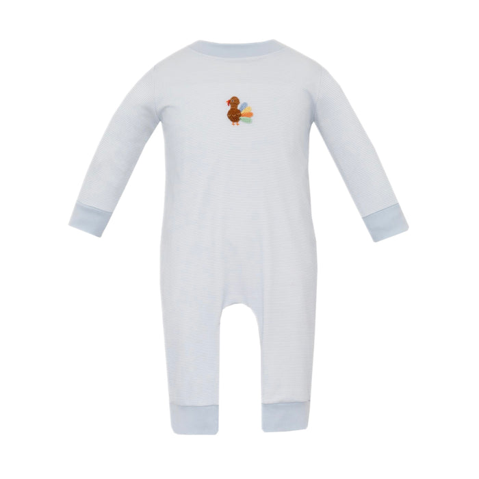 *Pre-Order* Petit Bebe Turkey Embroidered Romper - Blue