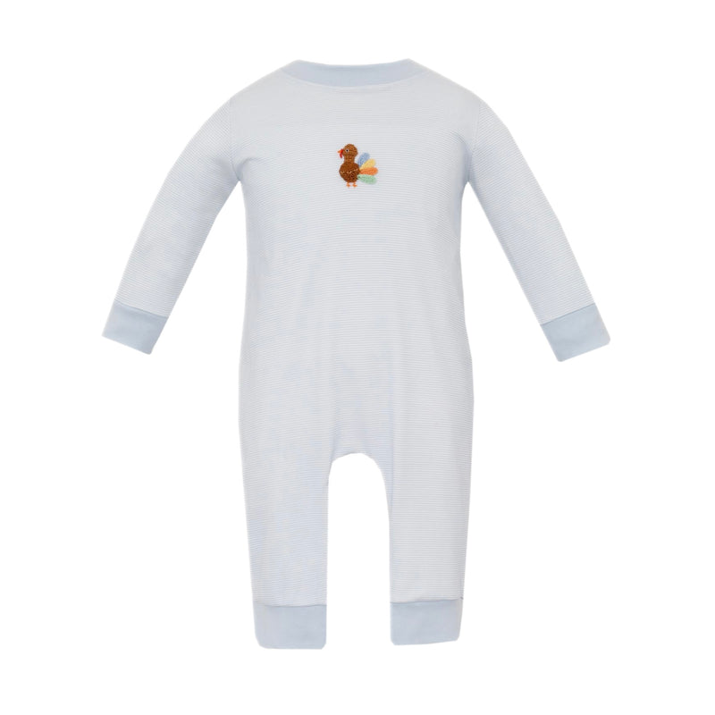 *Pre-Order* Petit Bebe Turkey Embroidered Romper - Blue