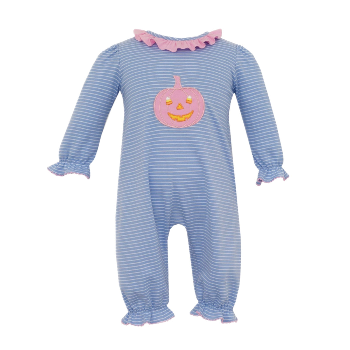 *Pre-Order* Claire & Charlie Jack O’Lantern Romper - Blue/Pink