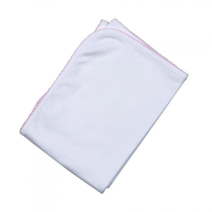 *Pre-Order* Baby Loren Receiving Blanket - White w/ Pink Trim