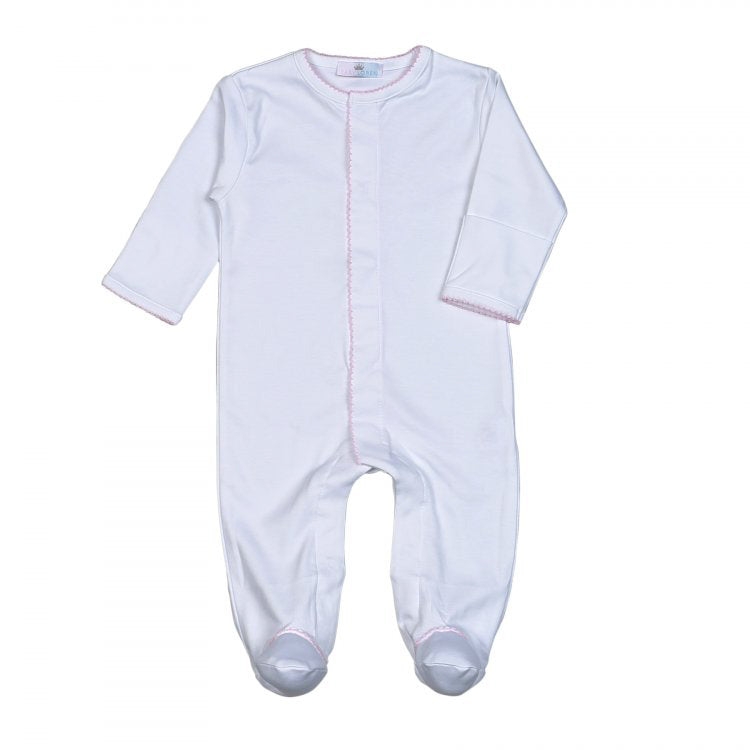 *Pre-Order* Baby Loren Footie - White w/ Pink Trim