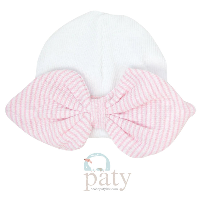 *Pre-Order* Paty, Inc. Knit Beanie w/ Bow - White w/ Pink Bow