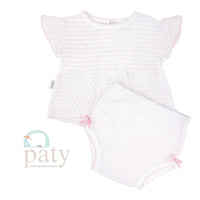 *Pre-Order* Paty, Inc. Knit Ruffle Sleeve Pinstripe Diaper Set - Pink