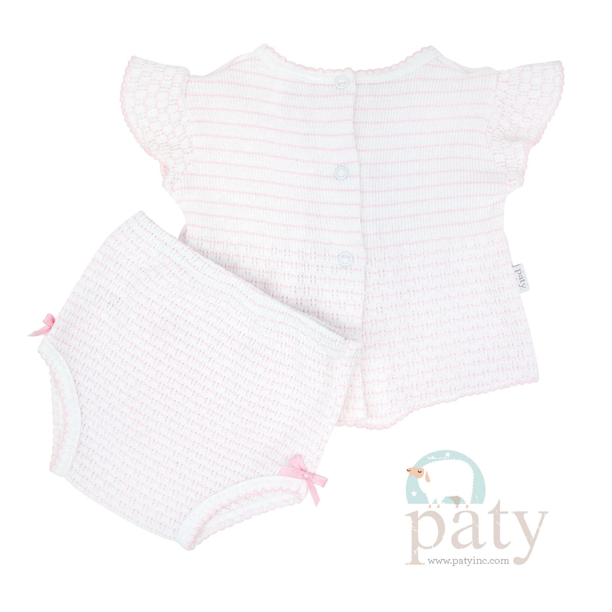 *Pre-Order* Paty, Inc. Knit Ruffle Sleeve Pinstripe Diaper Set - Pink