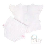 *Pre-Order* Paty, Inc. Knit Ruffle Sleeve Pinstripe Diaper Set - Pink