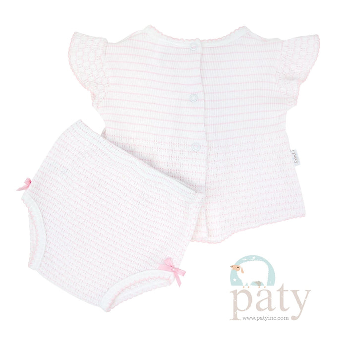 *Pre-Order* Paty, Inc. Knit Ruffle Sleeve Pinstripe Diaper Set - Pink