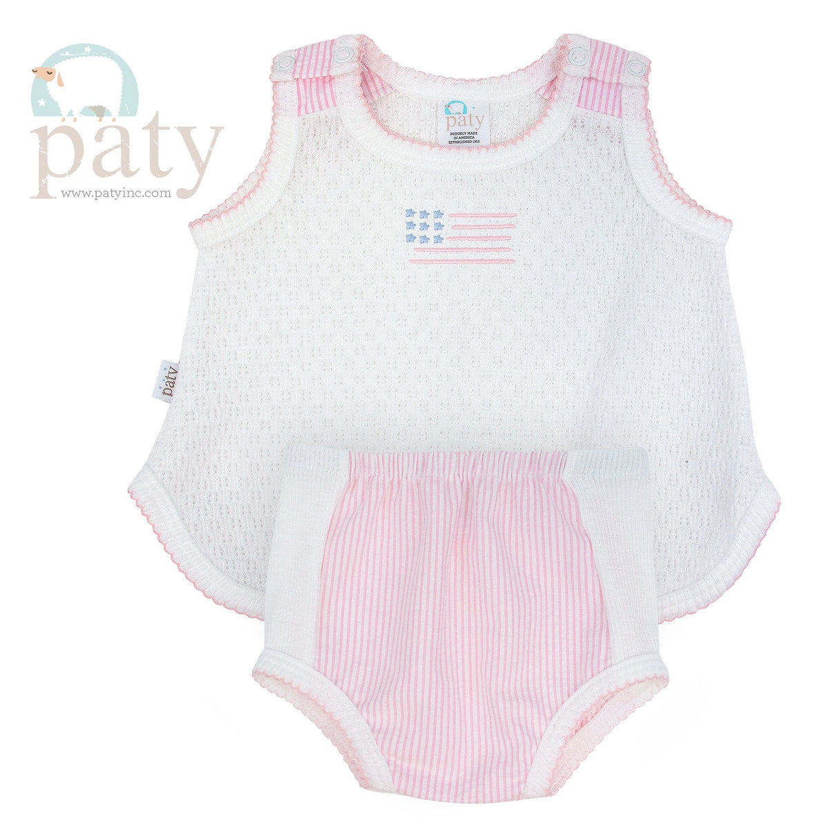 Paty, Inc. Knit Sleeveless Diaper Set - Pink w/ Flag