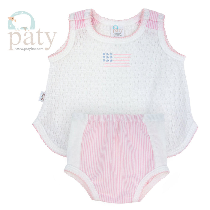 *Pre-Order* Paty, Inc. Knit Sleeveless Diaper Set - Pink w/ Flag