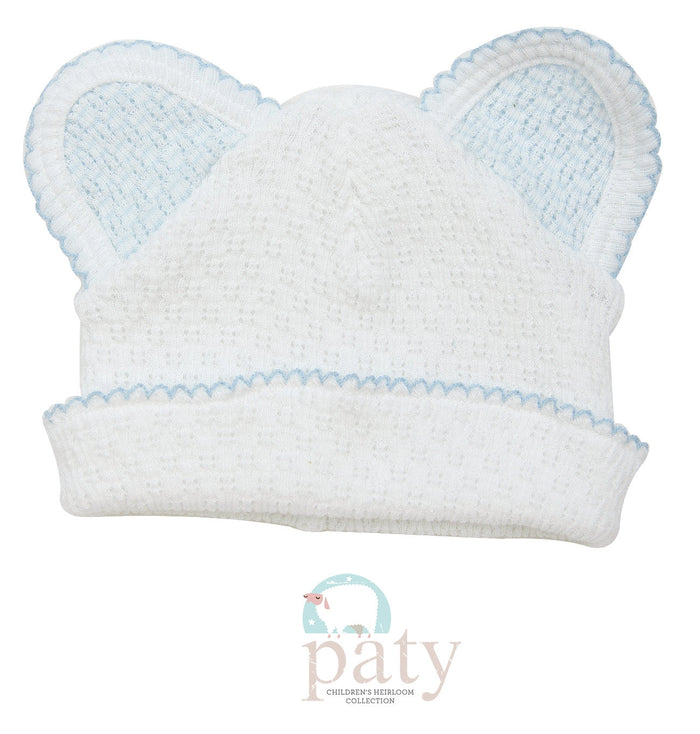 *Pre-Order* Paty, Inc. Knit Bear Cap - White w/ Colored Trim