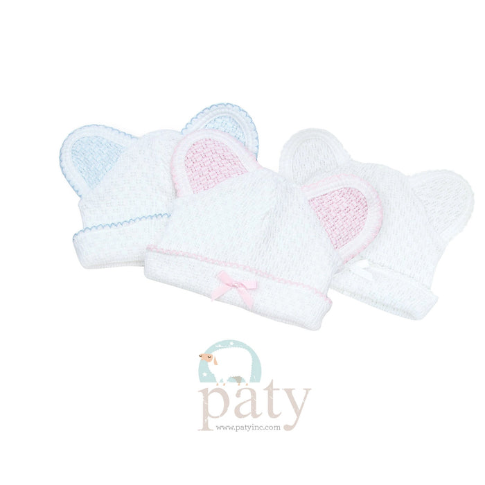 *Pre-Order* Paty, Inc. Knit Bear Cap - White w/ Colored Trim