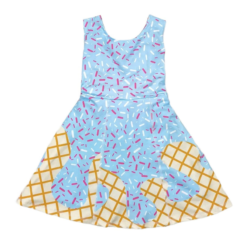 Girls Ice Cream Athleisure Dress - Blue