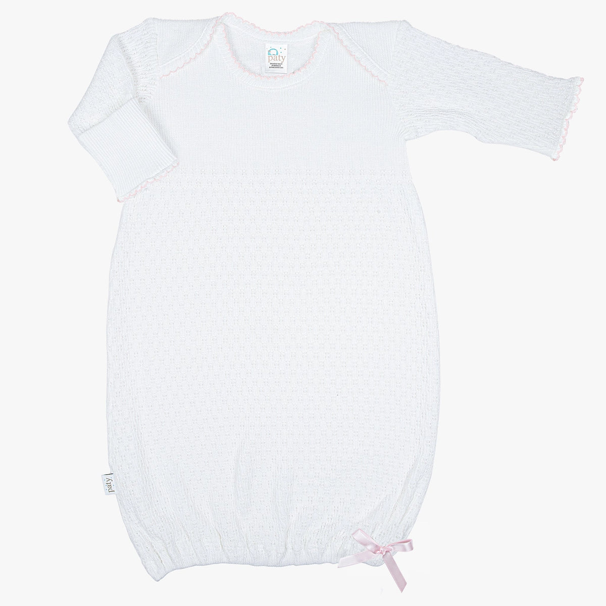 *Pre-Order* Paty, Inc. Knit Overlap Shoulder Gown - White w/ Colored Trim