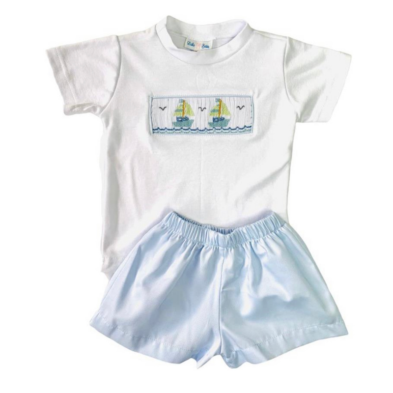 Lulu Bebe Boys Pastel Sailboats Short Set