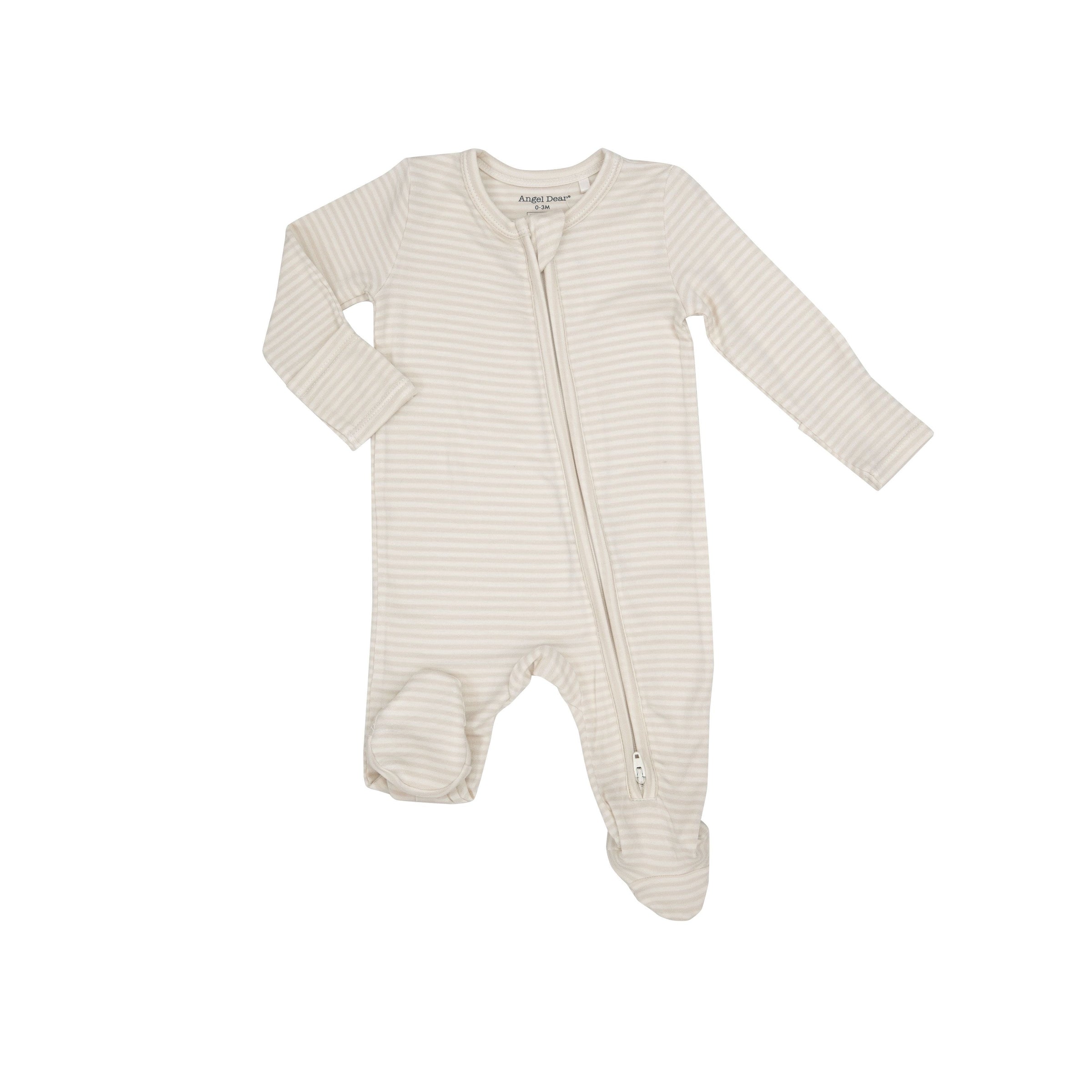 Angel Dear Zipper Footie - White/Khaki – Lillie & John