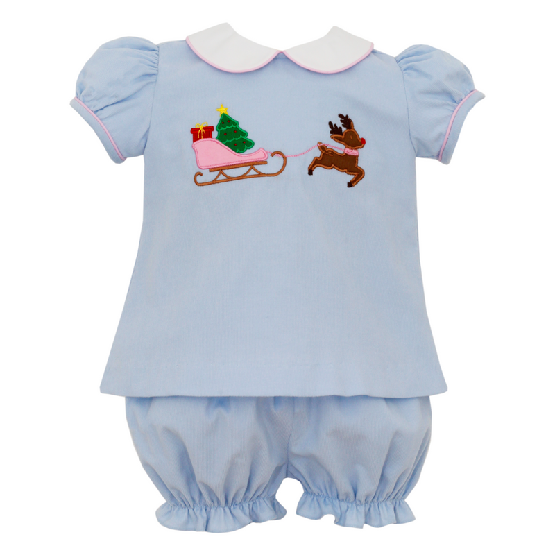 Claire & Charlie Reindeer & Santa’s Sleigh Corduroy Bloomer Set