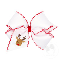 Wee Ones Grosgrain Bow w/ Moonstitch Edge - White w/ Reindeer