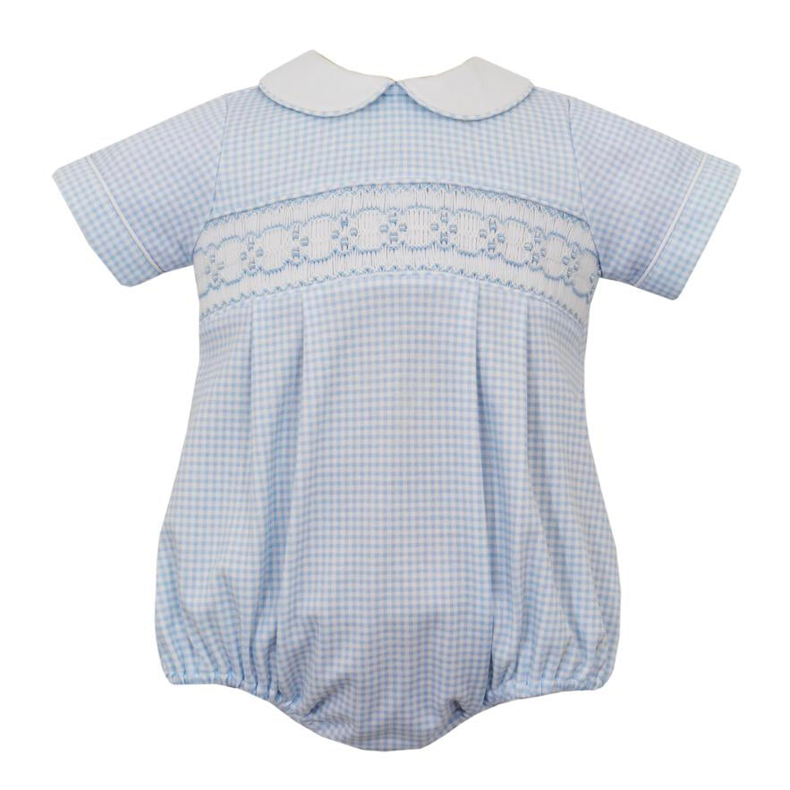 Petit Bebe Boys Smocked Bubble - Blue Check