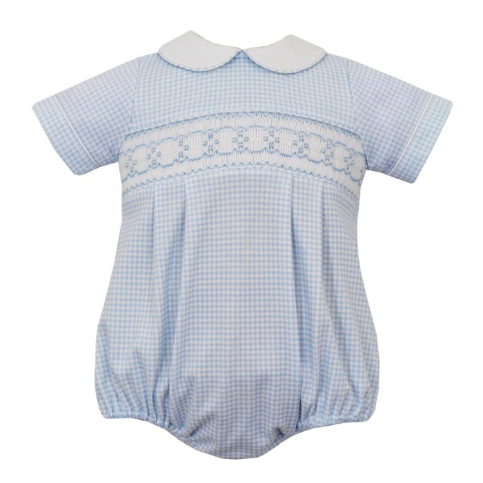 Petit Bebe Boys Smocked Bubble - Blue Check