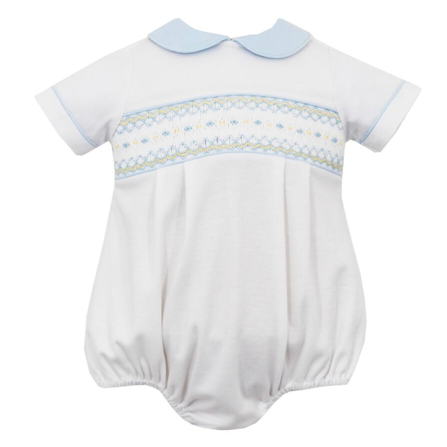 Petit Bebe Boys White Smocked Bubble