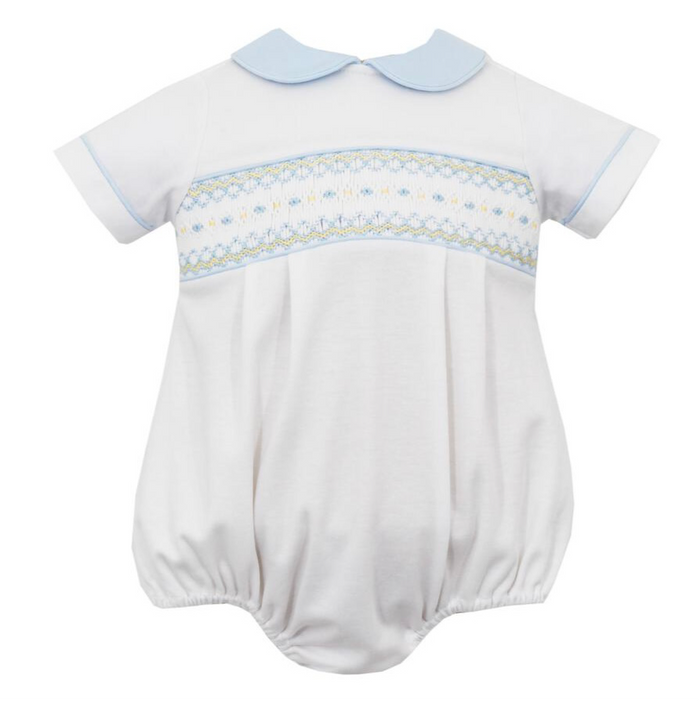 Petit Bebe Boys White Smocked Bubble