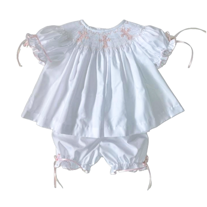 Lulu Bebe Crosses Bishop Bloomer Set - White/Pink