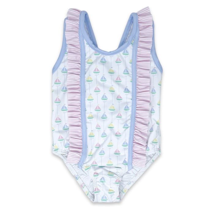 Lullaby Set One Piece Ruffle Swimsuit - Seaside Sailboat