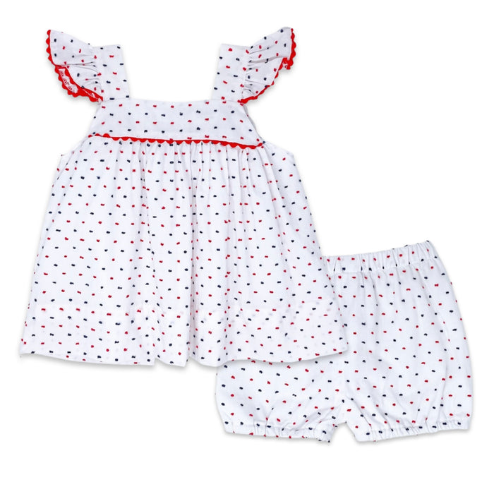 Lullaby Set Swiss Dot Bloomer Set - Red/Navy