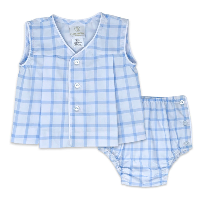 Lullaby Set Windowpane Diaper Set - Blue