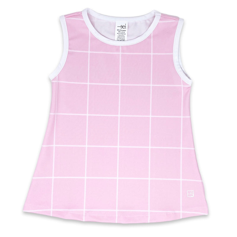 *Pre-Sale* Set Athleisure Girls Tank - White/Pink Windowpane